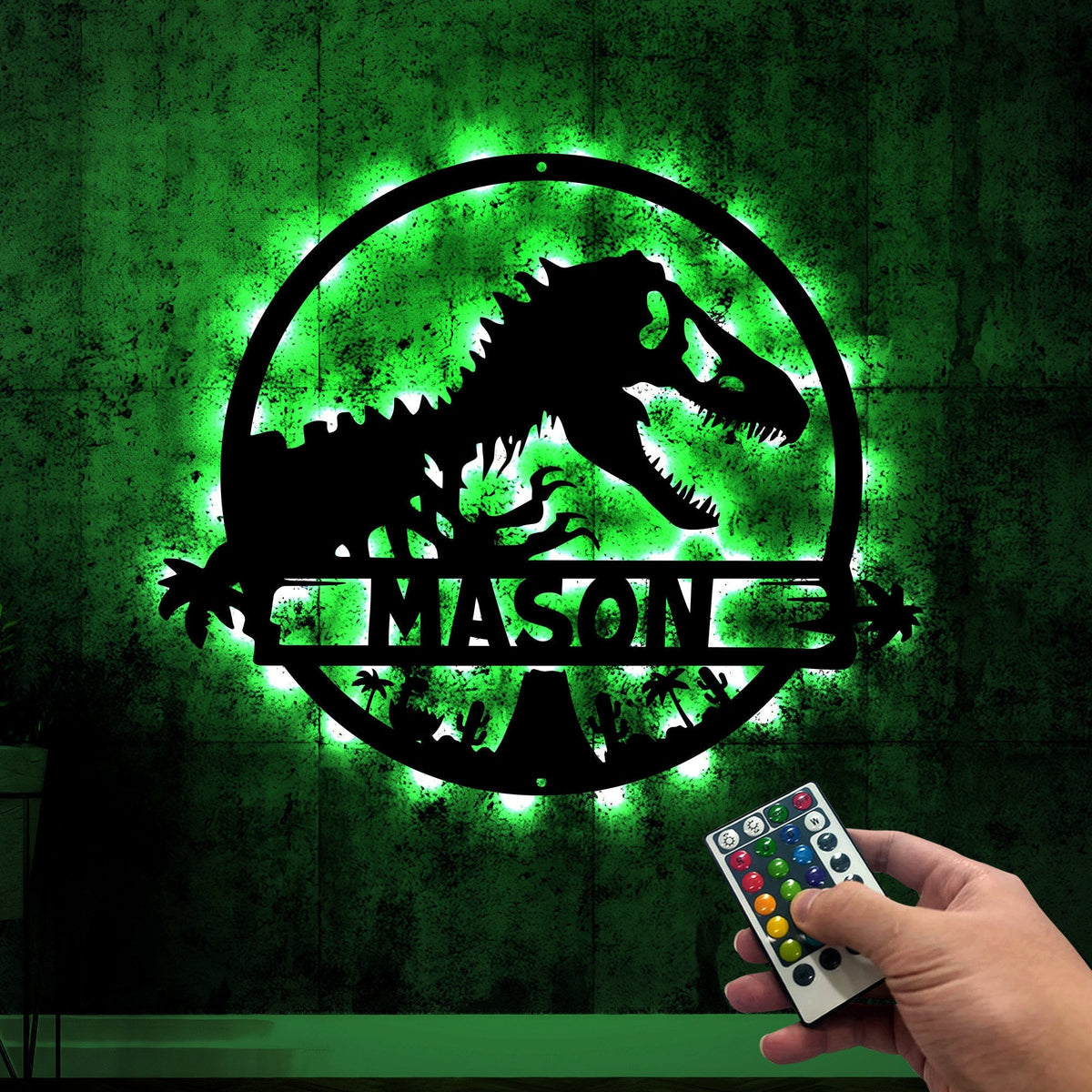 T-Rex dinosaur Metal Wall Art, Led Lights Tyrannosaurus Sign, Personalized T-Rex Sign, Kids Room Decoration, Dino Lover Gift For Children