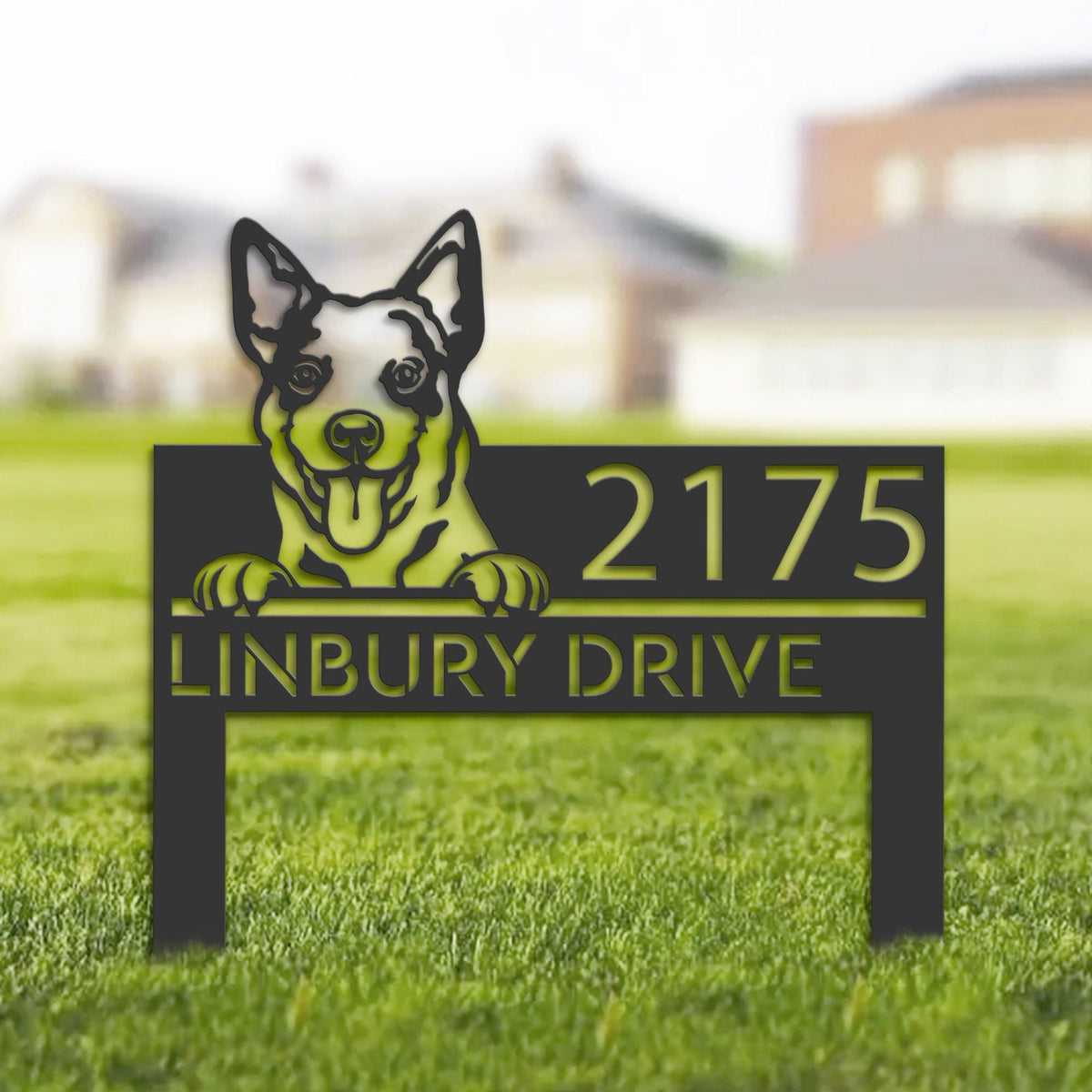 Personalized Australian Cattle dog, cute puppy Metal Address Sign House number Hanging Address Plaque Yard Sign Outdoor decor Garden Stake