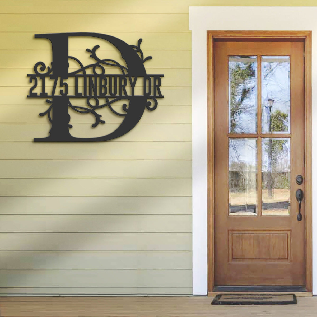 Personalized Floral Monogram Split Letter D Metal Address Sign House number Hanging Address Plaque Yard Sign Outdoor decor Garden Stake