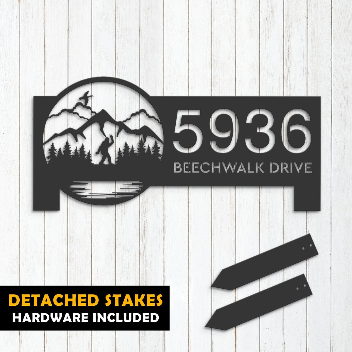 Personalized Bigfoot Sasquatch wild life forest Metal Address Sign House number Hanging Address Plaque Yard Sign Outdoor Sign Garden Stake
