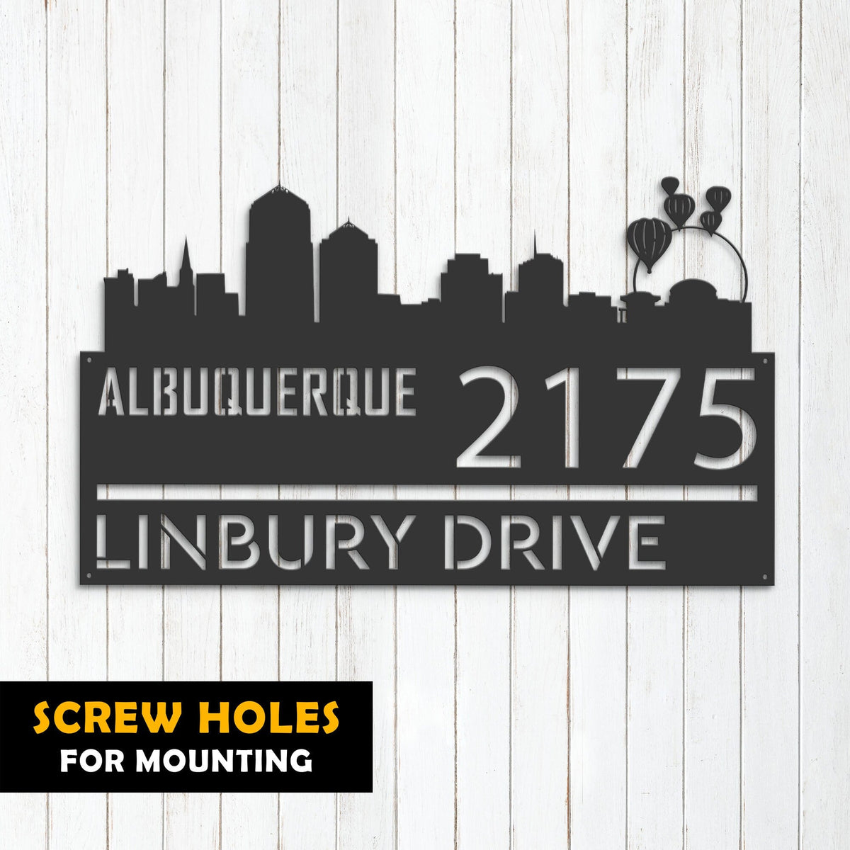 Personalized Albuquerque city skyline Metal Address Sign Hanging Address Plaque house number Yard Outdoor Sign Garden Stake