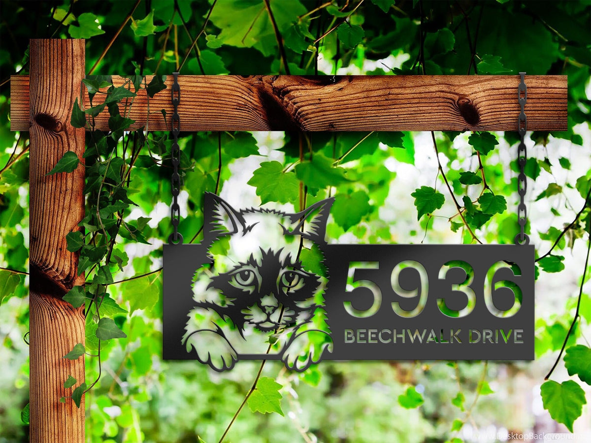 Personalized Birman Cute peeking cat kitten Metal Address Sign House number Hanging Address Plaque Yard Sign Outdoor Sign Garden Stake
