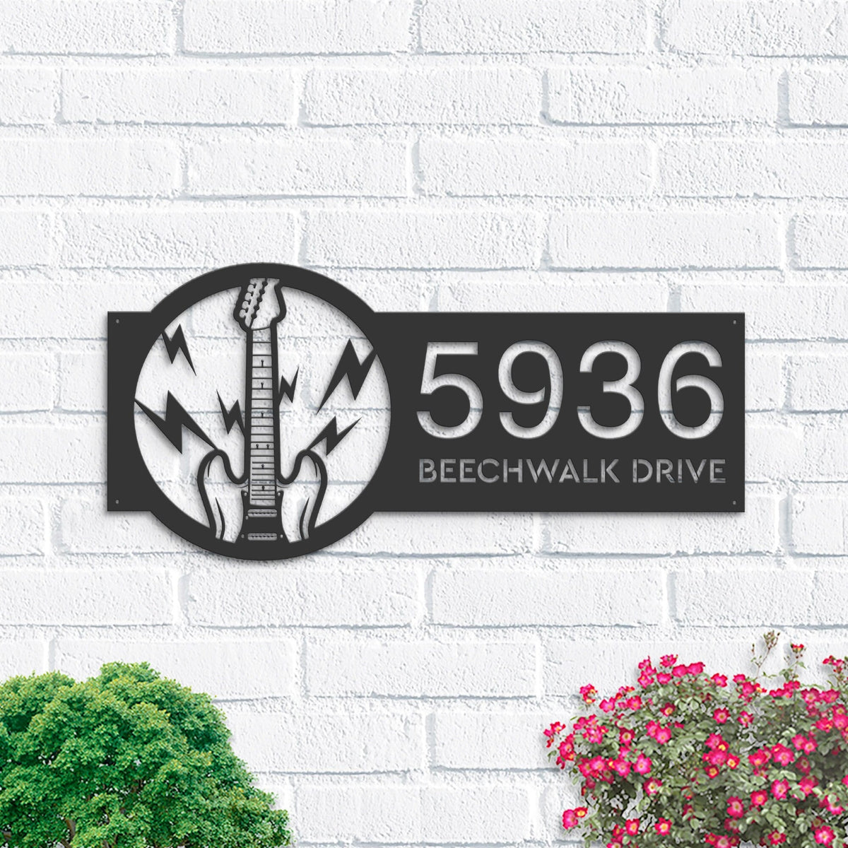 Personalized Electric guitar Metal Address Sign Custom House number Hanging Address Plaque Yard Sign, Outdoor Garden Stake