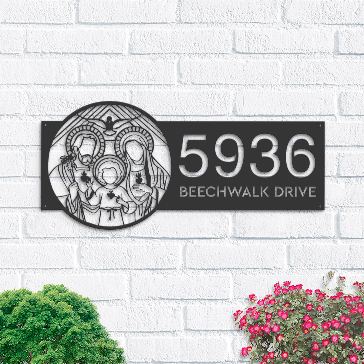 Personalized Holy Family Chritian Jesus Christ Metal Address Sign House number Hanging Address Plaque Yard Sign Outdoor Sign Garden Stake