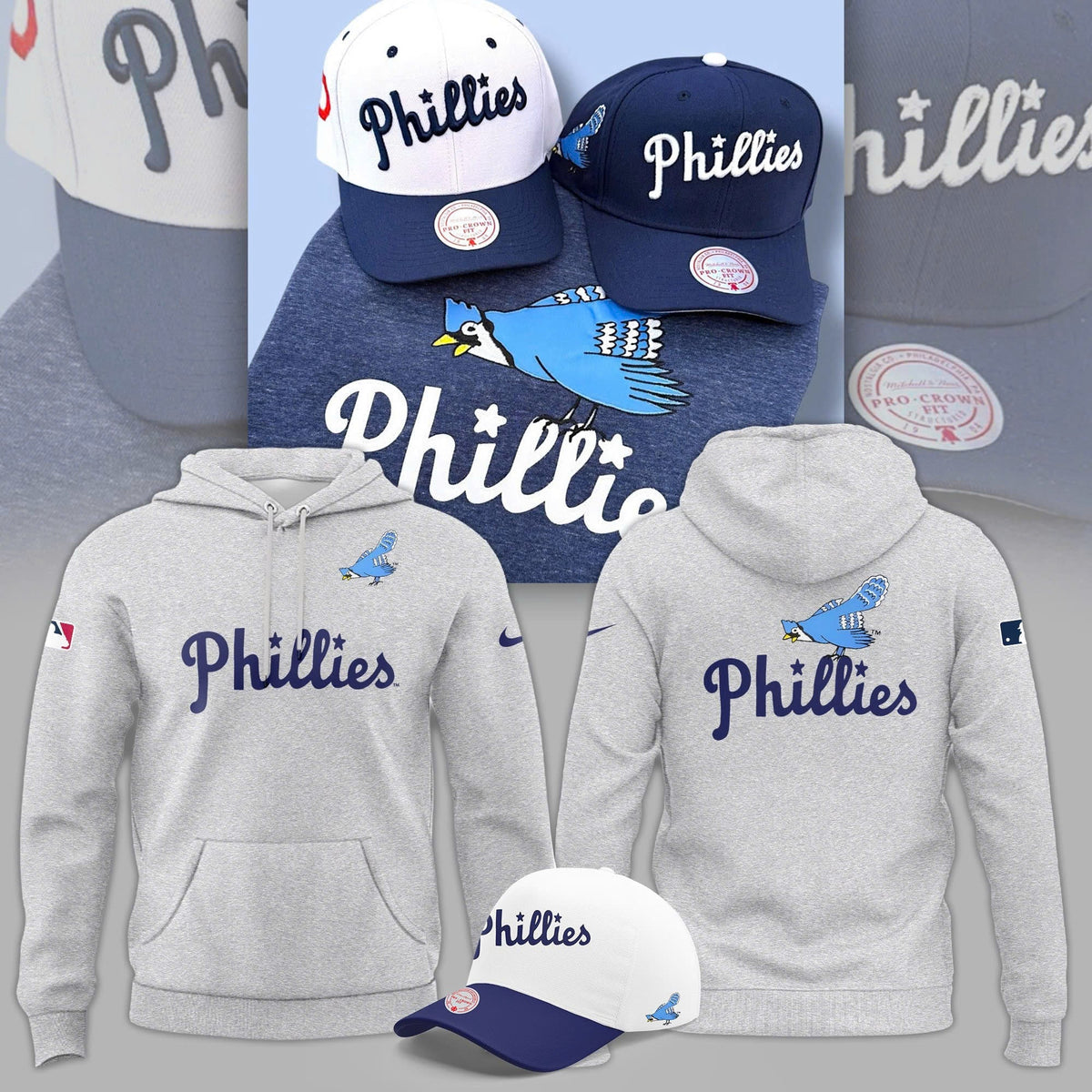 Philadelphia Phillies  Grey Blue Jay Logo 40's Hoodie For Fans