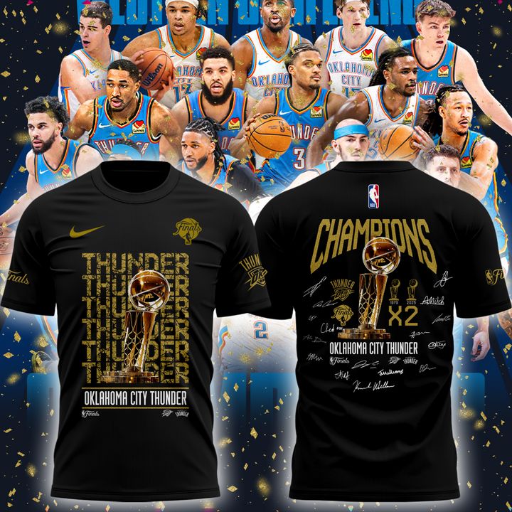 OKC Thunder Basketball Black T-Shirt 2025 Champions - OKC Thunder Won For City Shirt