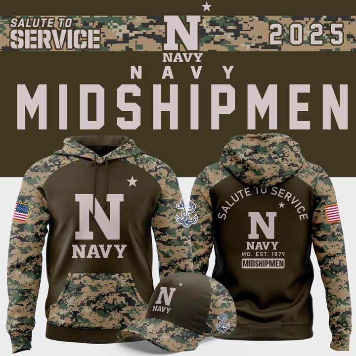 Navy Football Olive/camo 2025 Salute To Service Hoodie