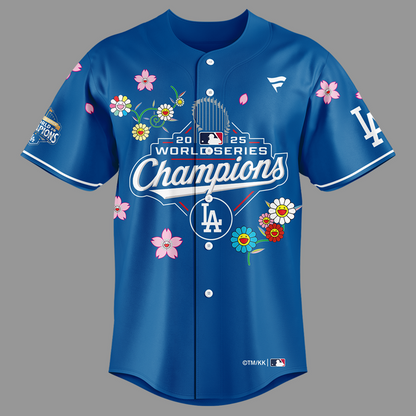 Los Angeles Dodgers x Takashi Murakami  WORLD SERIES CHAMPION 2025 Blue Baseball Jersey