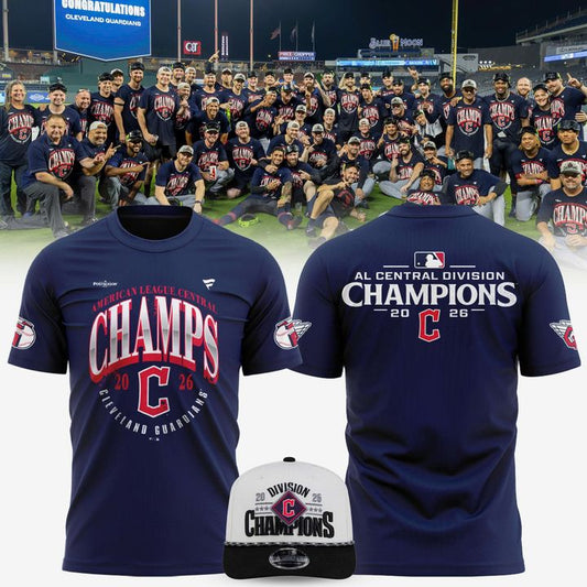 Men's Cleveland Guardians Navy 2026 AL Central Division Champions Two-Sided T-Shirt