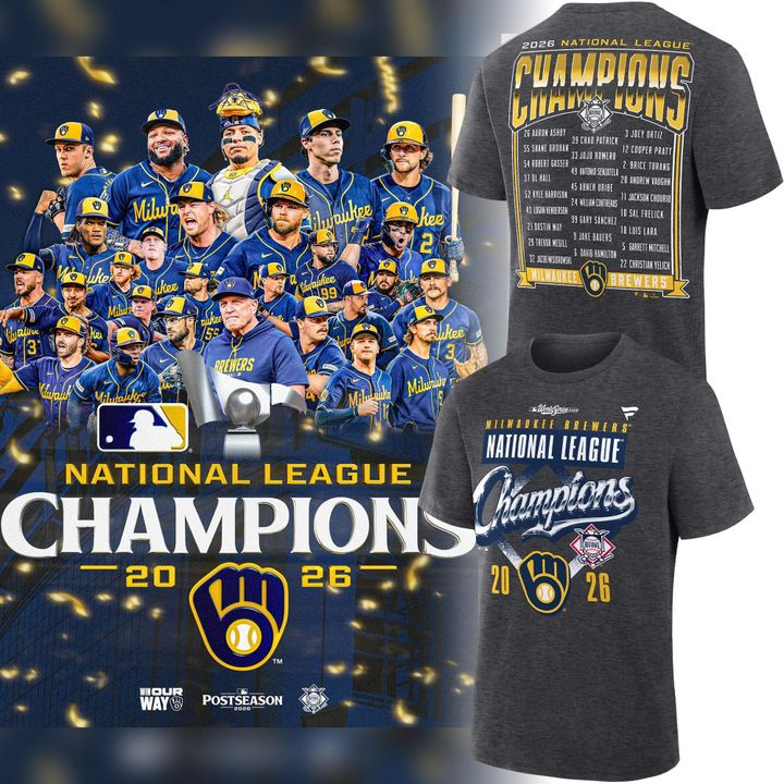 06.Milwaukee Brewers Fanatics 2026 National League Champions T-Shirt - Heather Charcoal