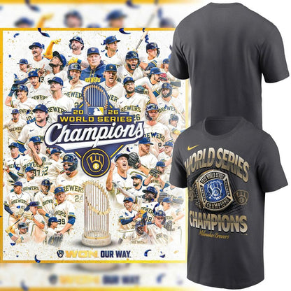 2.Limited Edition Milwaukee Brewers 2026 World Series Champions Locker Room Authentic T-Shirt