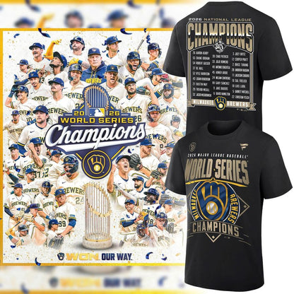 5.Milwaukee Brewers 2026 World Series Champions Locker Room Authentic T-Shirt