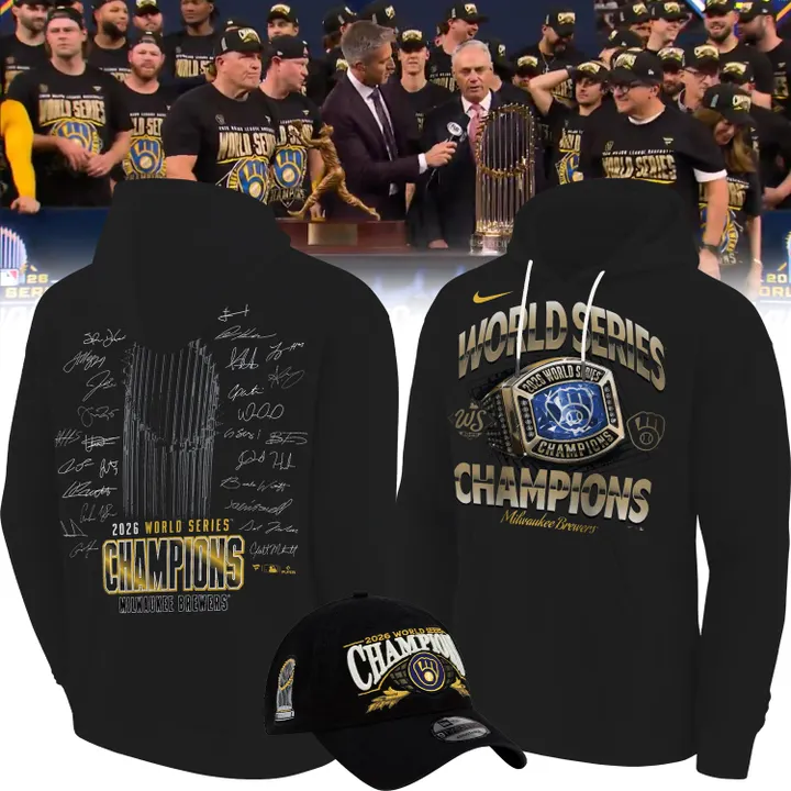 1.Milwaukee Brewers Black 2026 World Series Champions Locker Room Authentic Hoodie