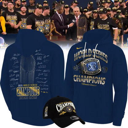 2.Milwaukee Brewers 2026 World Series Champions Locker Room Authentic Hoodie