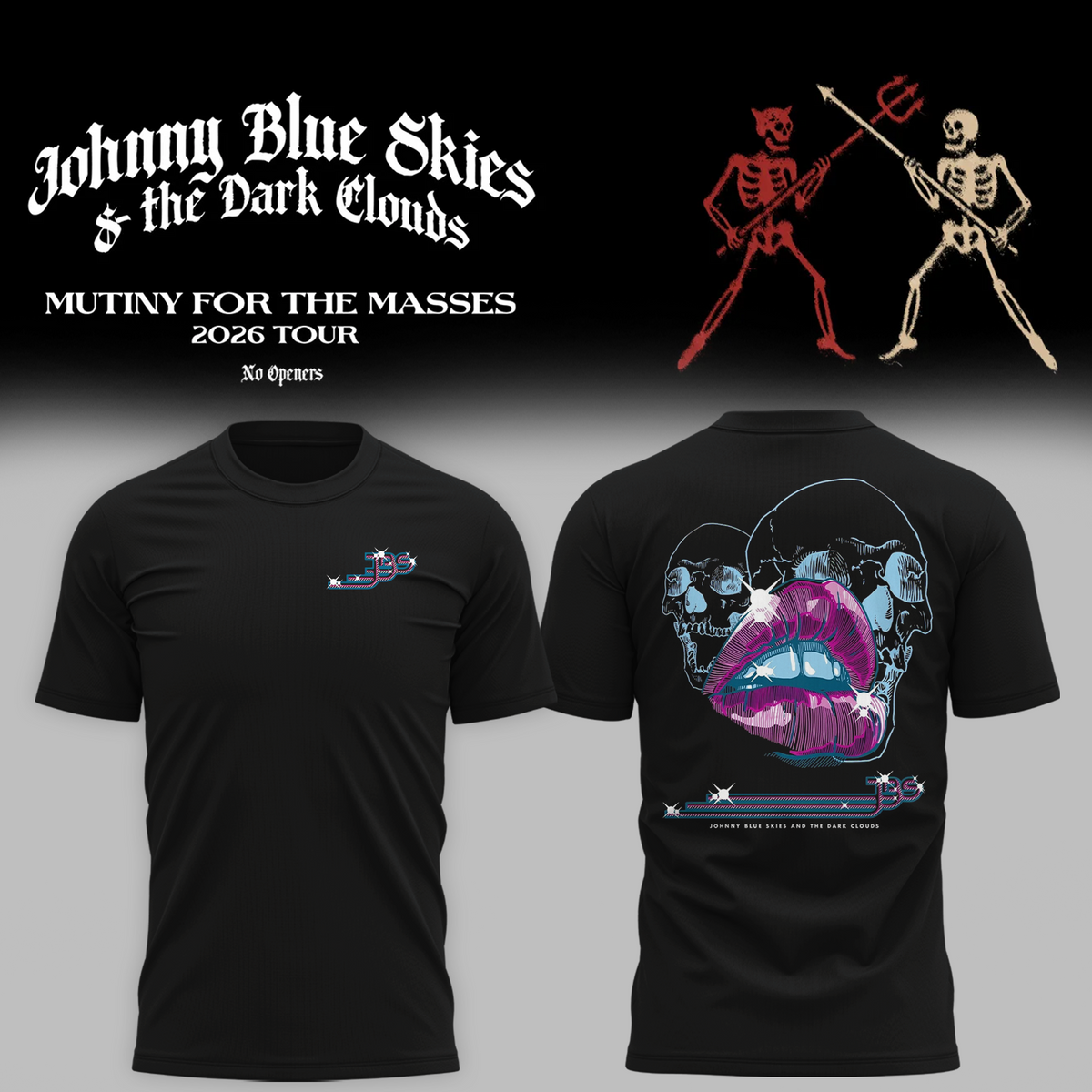 Johnny Blue Neon Gloss Skulls - Mutiny for the Masses 2026 Tour T-Shirt