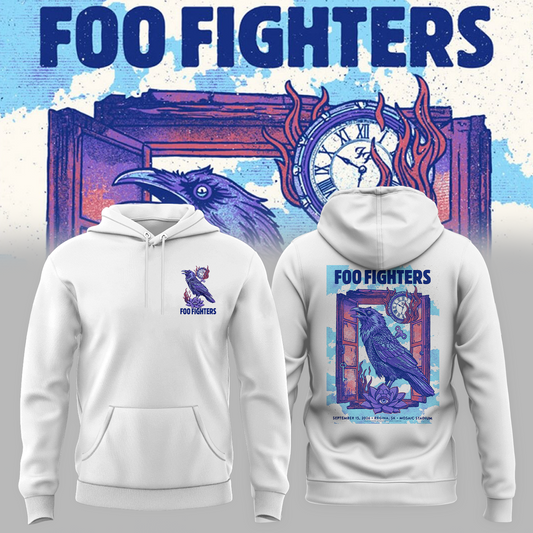 Foo Fighters Tour Poster Artwork Featuring Purple Raven Clock And Lotus Flower Hoodie