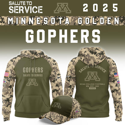 Minnesota Golden Gophers Salute To Service Limited Hoodie and Cap 2025 Collection