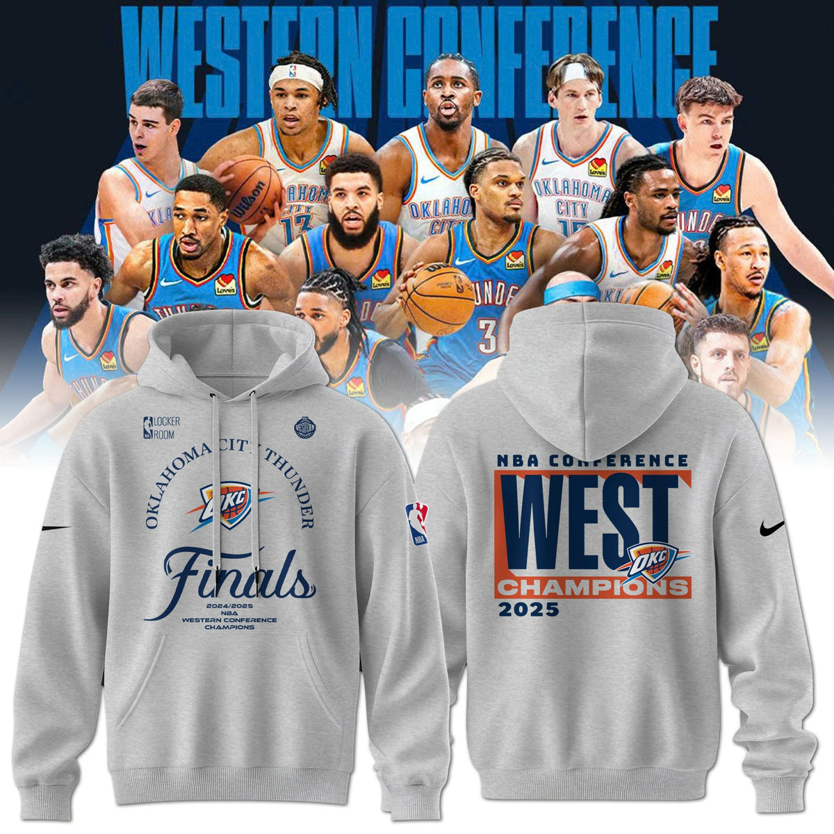 Oklahoma City Thunder 2025 Western Conference Champions Locker Room Hoodie