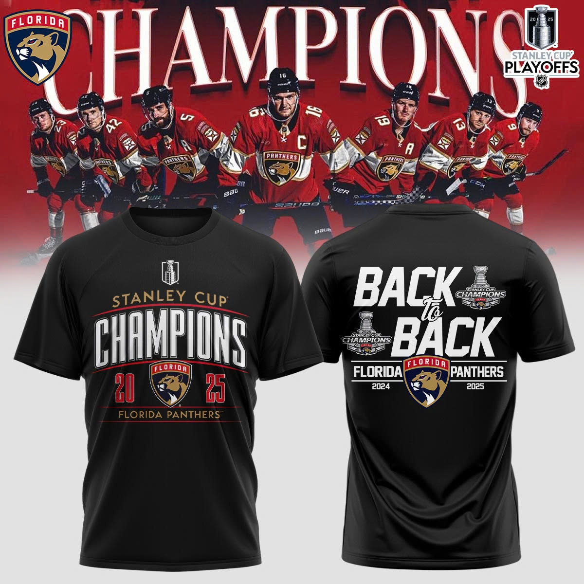 Florida Panthers Back To Back Champions Stanley Cup 2025 T-Shirt