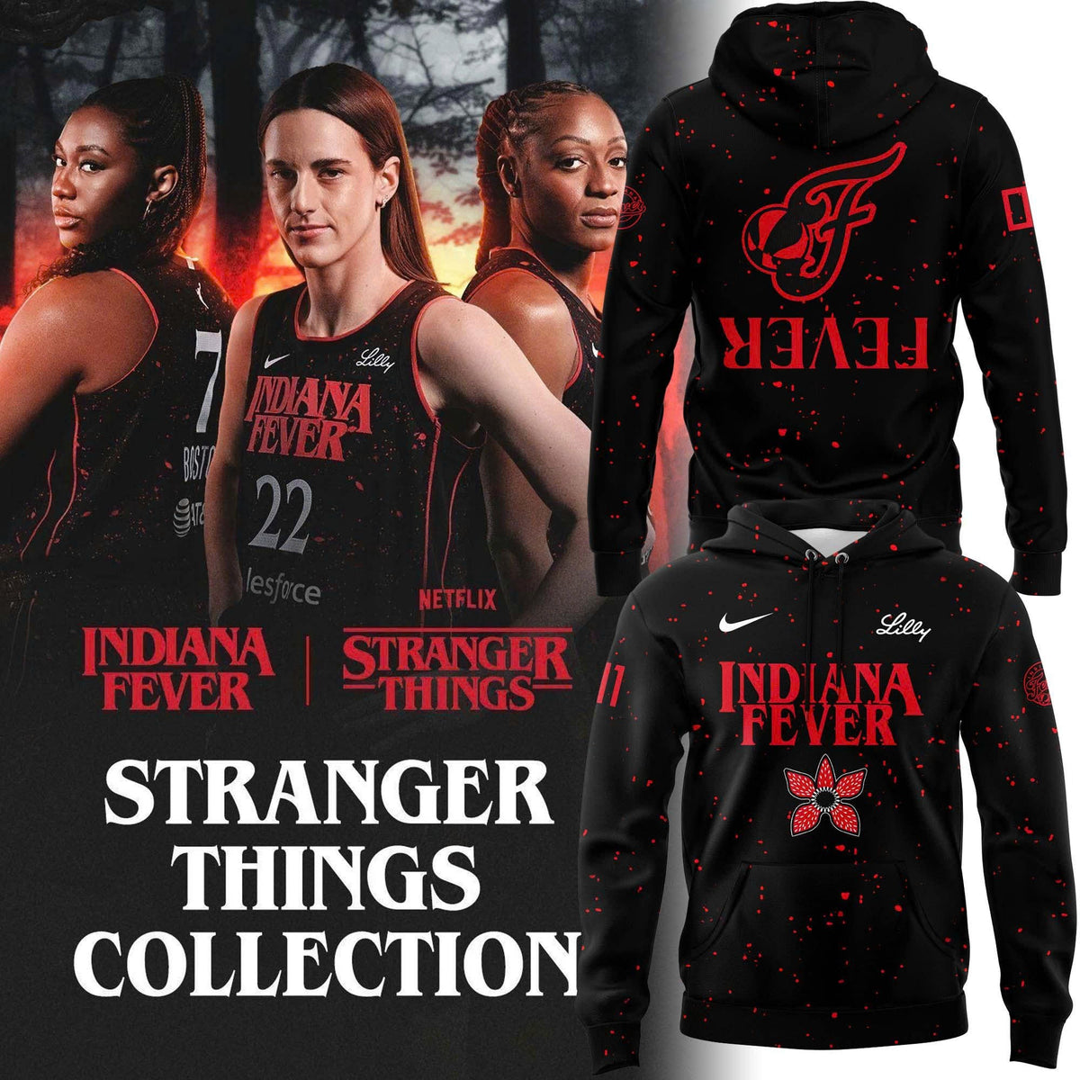 Indiana Fever Stranger Things Rebel Swingman Limited Edition Black Hoodie