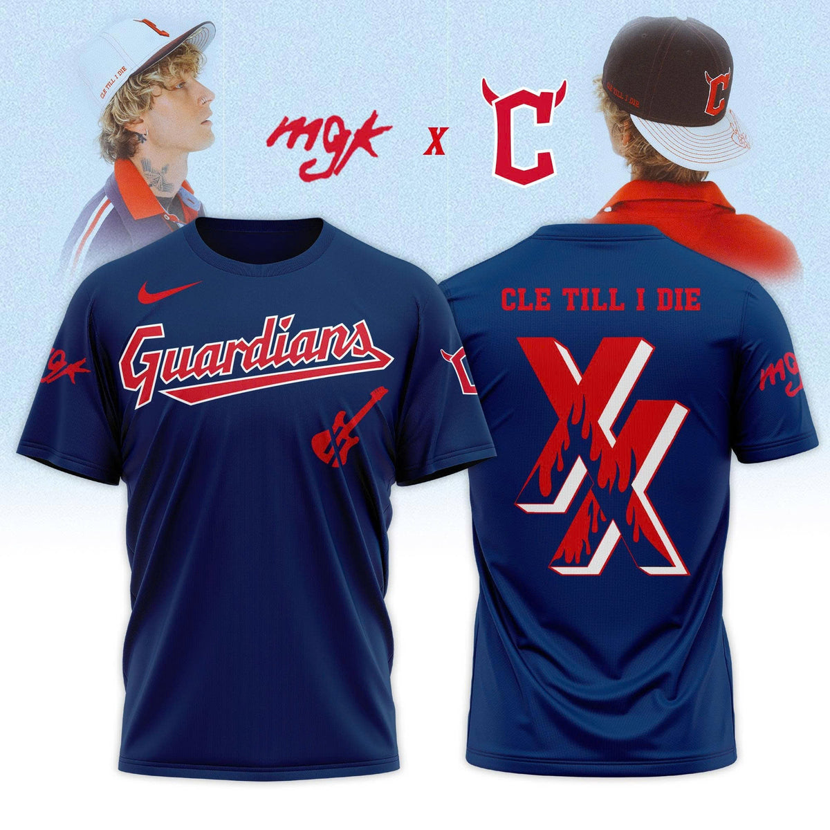 Cleveland Guardians x Mgk 2025 Limited Baseball T-Shirt Navy