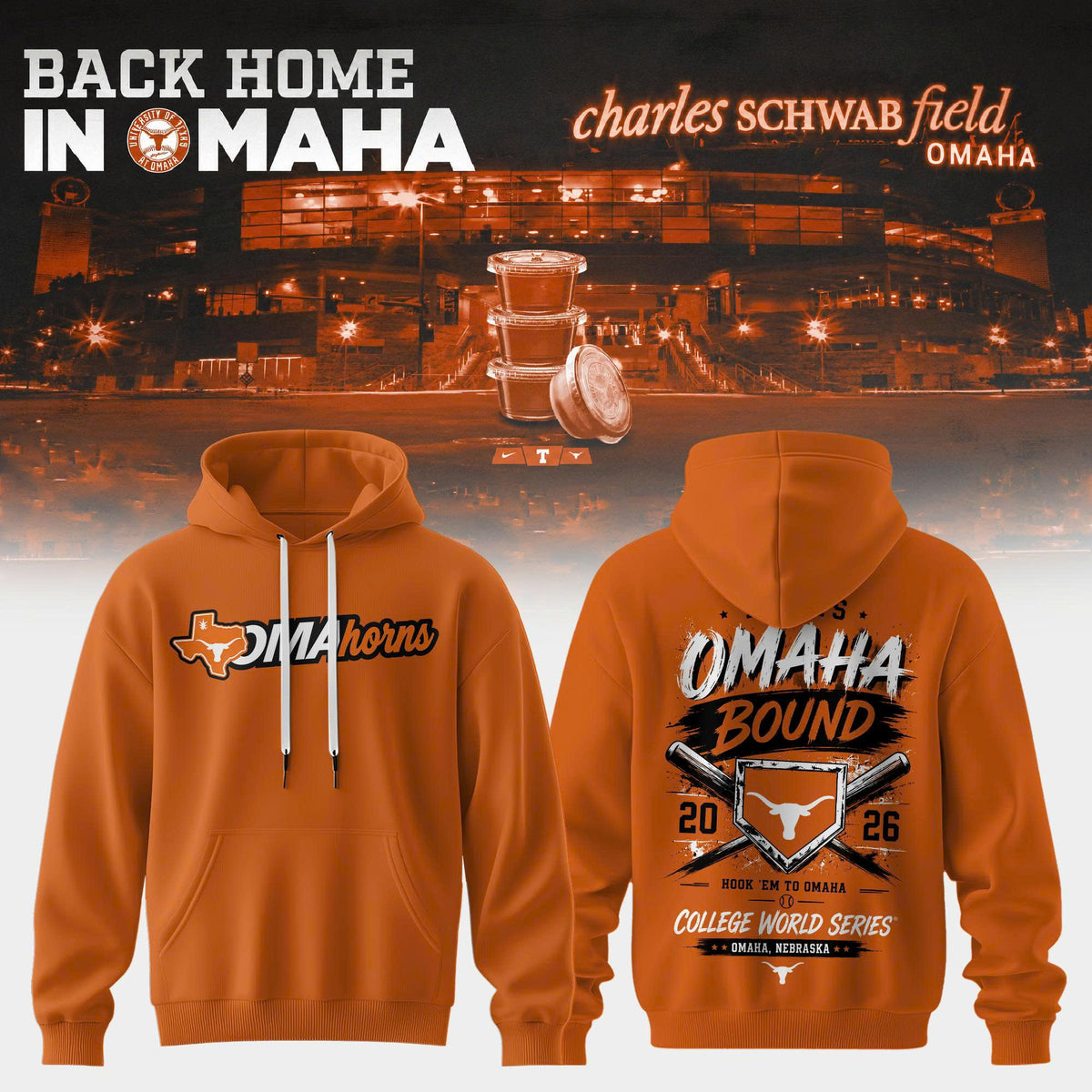 Texas Longhorn Baseball 2026 NCAA Baseball Men’s College World Series Omahorns Hoodie